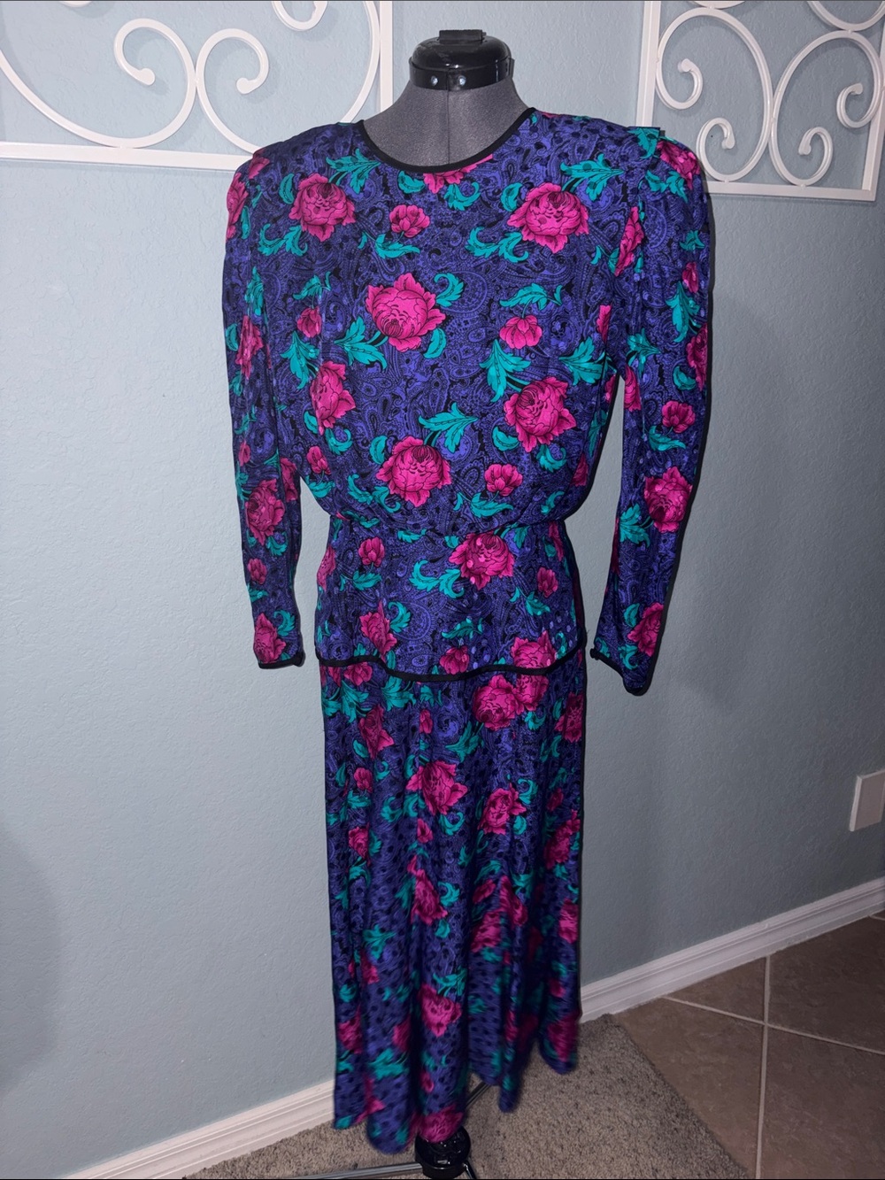 HTF Vintage 80's Jack Mulqueen Silk vibrant floral Dress made in Korea